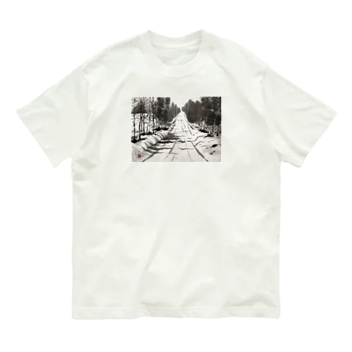 墨絵　雪道 Organic Cotton T-Shirt