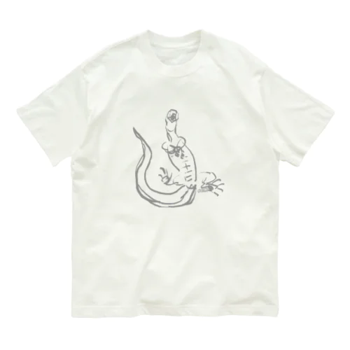 【グレー】ヘソ天オオトカゲ / HESOTEN VARANUS オーガニックコットンTシャツ