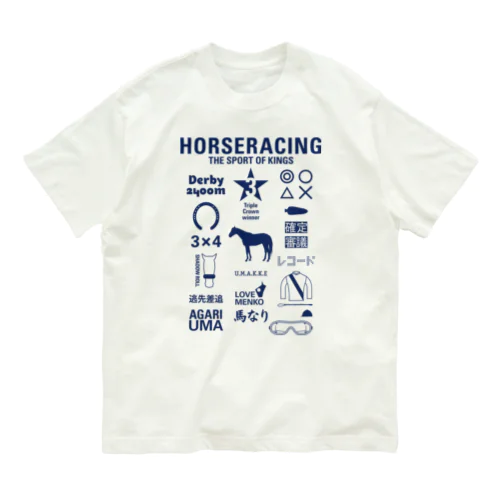 HORSERACING GRAPHICS 紺 Organic Cotton T-Shirt