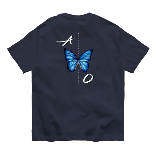 青い蝶🦋縦　BUTTERFLY EFFECT オーガニックコットンTシャツ