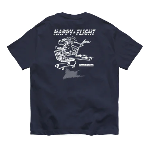 happy dog -happy flight- (white ink) オーガニックコットンTシャツ