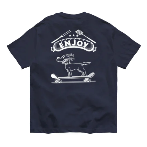 happy dog -ENJOY- (wite ink) Organic Cotton T-Shirt