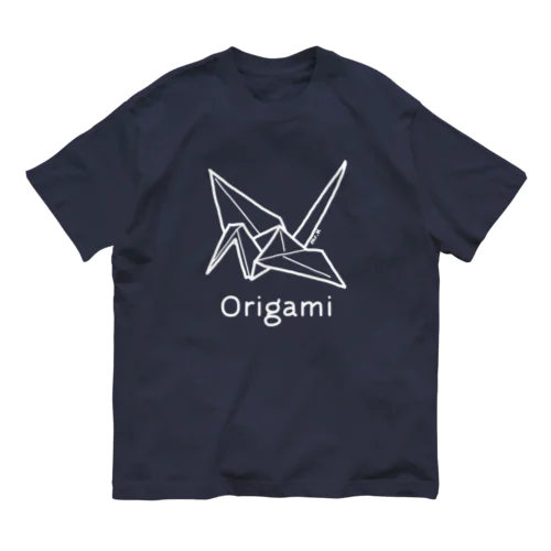 Origami (折り紙鶴) 白デザイン オーガニックコットンTシャツ