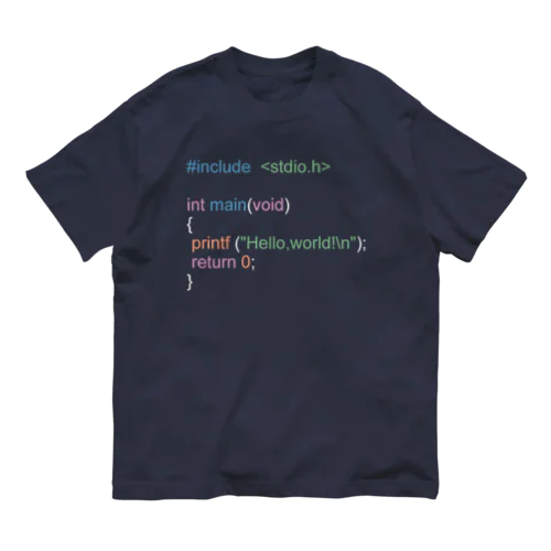 C言語 HelloWorld 白 オーガニックコットンTシャツ