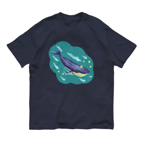 星と泳ぐシロナガスクジラ オーガニックコットンTシャツ