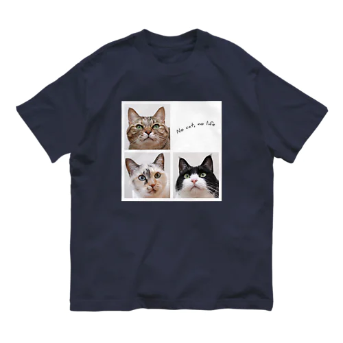 No cat, no life オーガニックコットンTシャツ