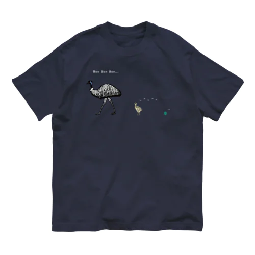 エミューの親子(文字白) オーガニックコットンTシャツ