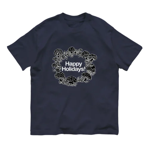 きのこリン　ぱ〜と３　#HappyHolidays オーガニックコットンTシャツ
