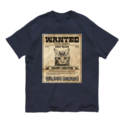 WANTED ハート泥棒（舌をだす猫） オーガニックコットンTシャツ
