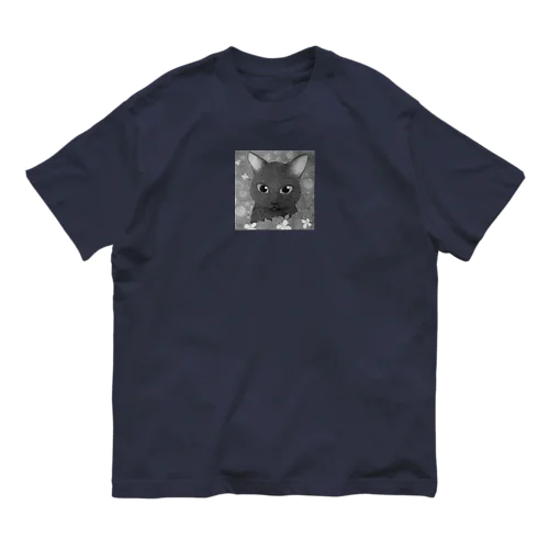 黒猫とドクダミ　モノクロ Organic Cotton T-Shirt