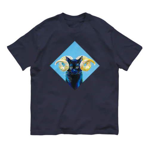 horned cat（ヒツジ）（手描き） オーガニックコットンTシャツ