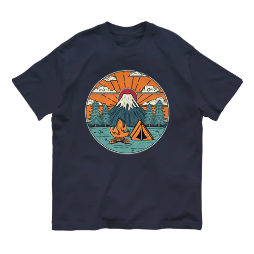 富士山とキャンプ オーガニックコットンTシャツ