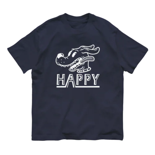 happy dog (white ink) オーガニックコットンTシャツ