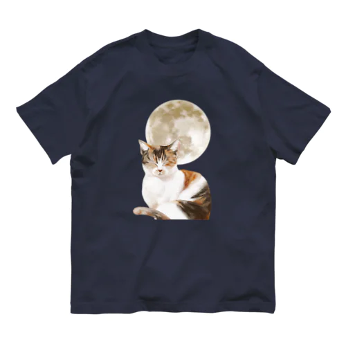 猫と月（金の月） オーガニックコットンTシャツ