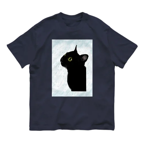 雨を見る黒猫 オーガニックコットンTシャツ