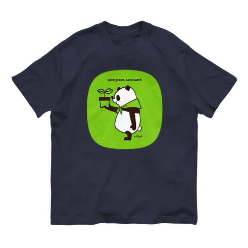 save green,save earth panda オーガニックコットンTシャツ