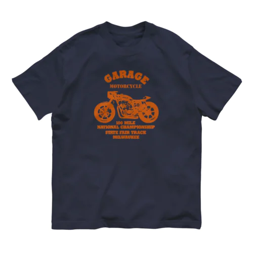 武骨なバイクデザイン orange オーガニックコットンTシャツ