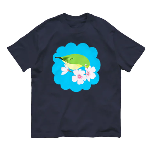 桜とメジロさん オーガニックコットンTシャツ