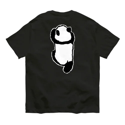 よじ登るパンダ+寝そべるパンダ(ブラック用) オーガニックコットンTシャツ