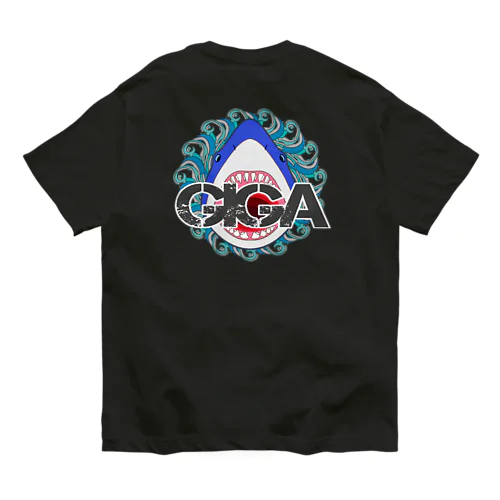 ぎがばいと 鮫デザイン バックプリント Organic Cotton T-Shirt