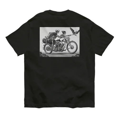 バイクとドクロ（黒メイン） オーガニックコットンTシャツ