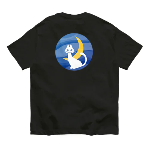 月夜の白ネコ オーガニックコットンTシャツ