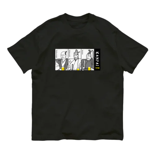 偉人 × BEER（三英傑）黒線画・枠付 Organic Cotton T-Shirt