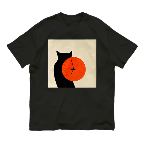 時計とネコ オーガニックコットンTシャツ