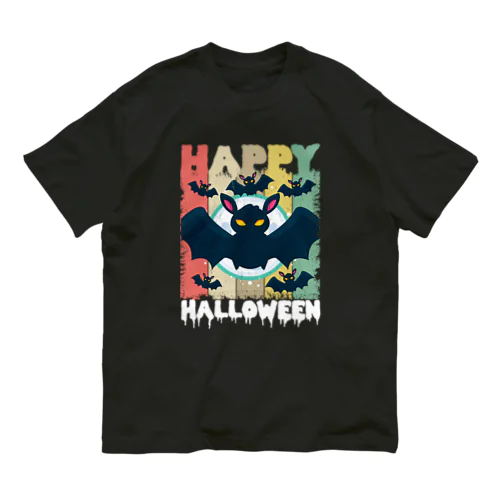 Happy Halloween Bats Retro Background 유기농 코튼 티셔츠