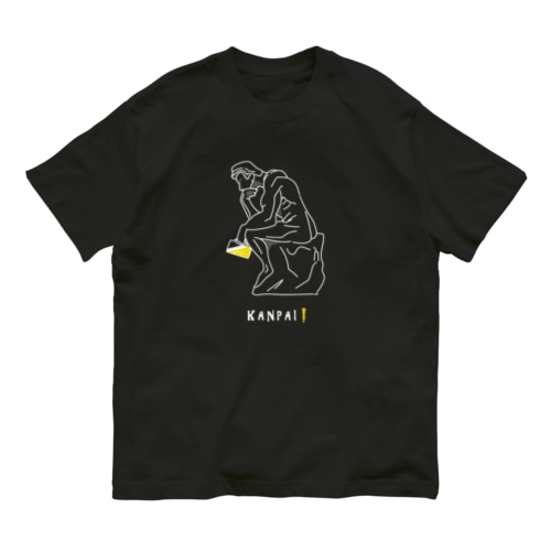 彫刻 × BEER（考える人）白線画 Organic Cotton T-Shirt