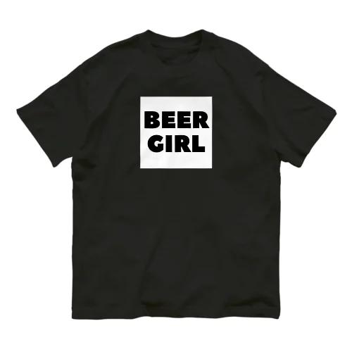 ビールガール_黒字(白背景) オーガニックコットンTシャツ