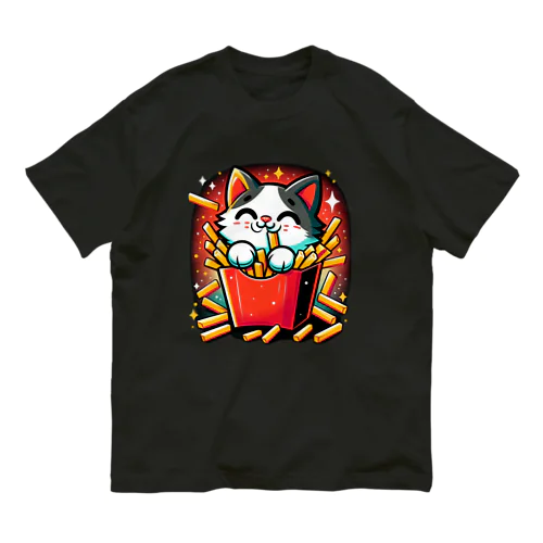 ポテトを食べる猫 オーガニックコットンTシャツ