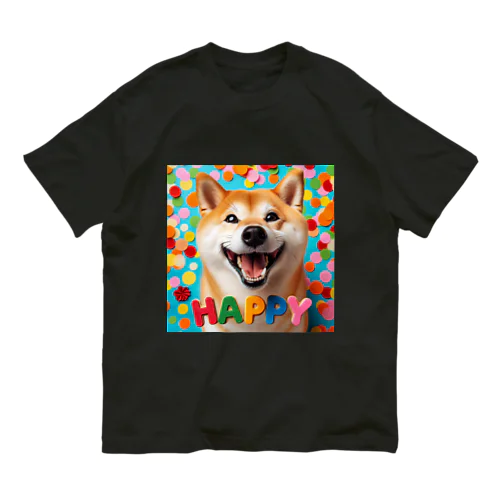 今日もハッピーな柴犬 オーガニックコットンTシャツ