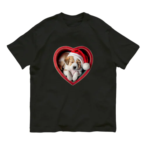 クリスマスの癒しの子犬 オーガニックコットンTシャツ