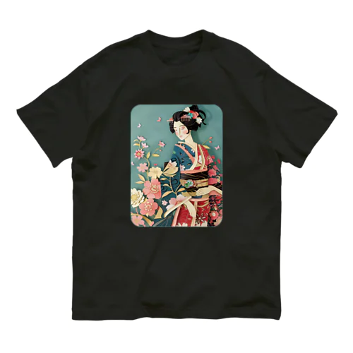 着物女性の切り絵アート　―　Kimono woman paper-cutting art　ー オーガニックコットンTシャツ