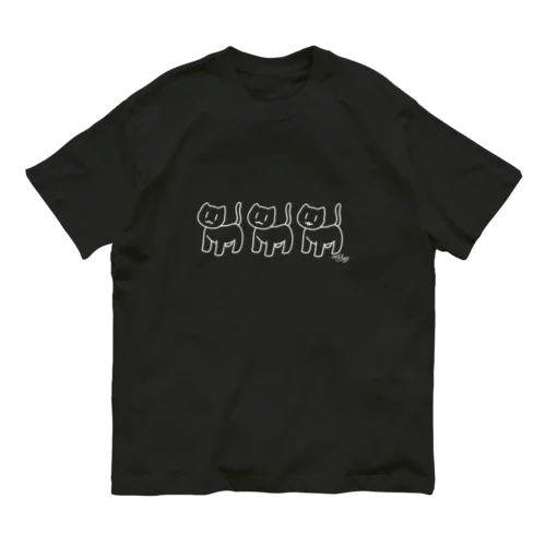 3ねこTシャツ(黒) 유기농 코튼 티셔츠