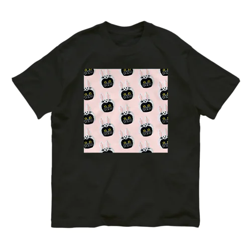 かぶる猫[うさぎ(白)ver.](黒猫) Organic Cotton T-Shirt