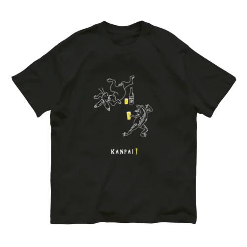 名画 × BEER（鳥獣戯画）白線画 オーガニックコットンTシャツ