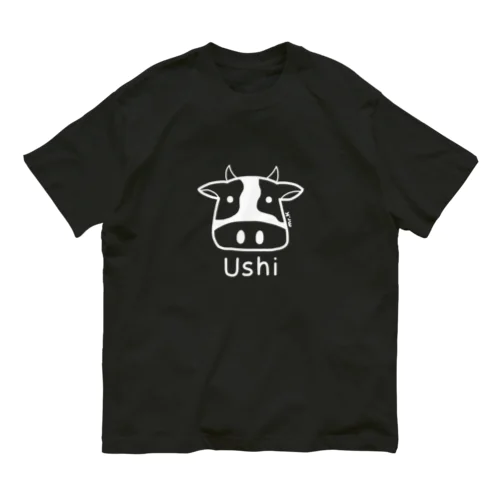 Ushi (牛) 白デザイン オーガニックコットンTシャツ