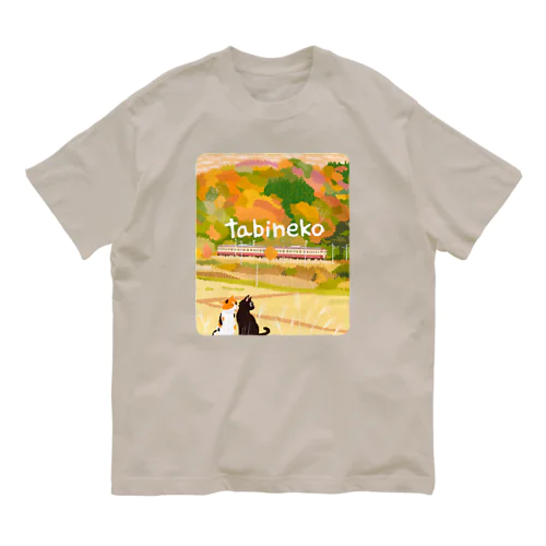 たびねこ- 秋色パッチワーク オーガニックコットンTシャツ