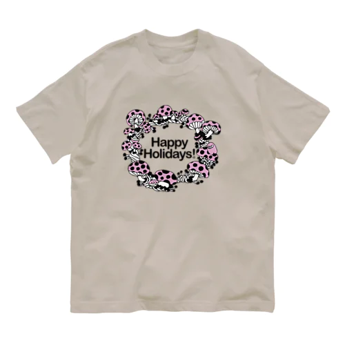 きのこリン　ぱ〜と2　#HappyHolidays オーガニックコットンTシャツ