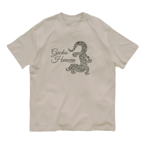 Gecko Heaven-ペロリなヤモリくん（ゴールドグレー） オーガニックコットンTシャツ