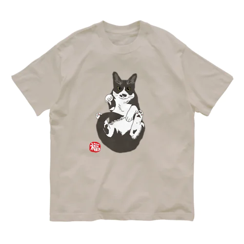 加筆版 招き猫 ハチワレ オーガニックコットンTシャツ