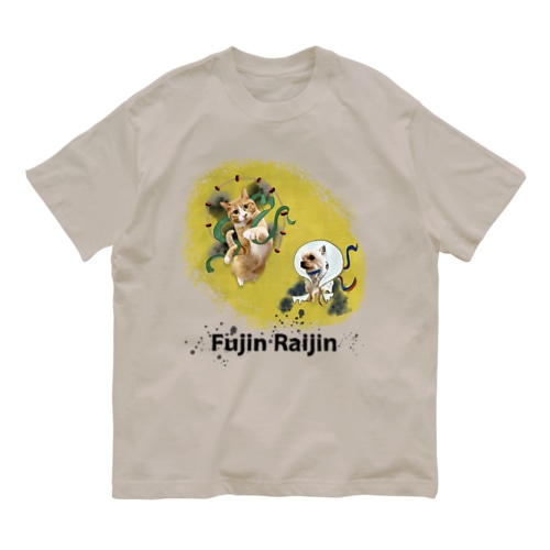 犬と猫の風神雷神図　　【猫ウラ商店】 Organic Cotton T-Shirt