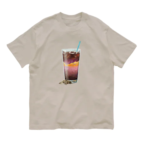 黄昏時のアイスコーヒー。時々落ち猫 オーガニックコットンTシャツ