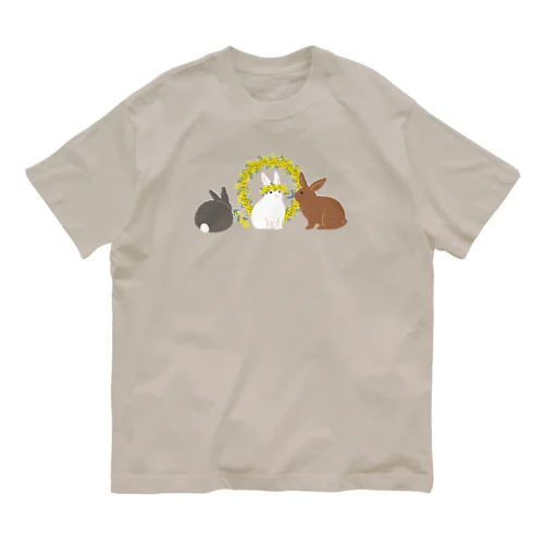 ウサギとミモザ オーガニックコットンTシャツ