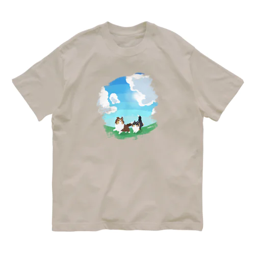 シェルティ2匹×青空の下の草原 Organic Cotton T-Shirt