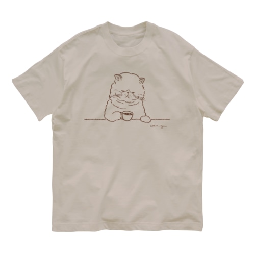 猫と珈琲（印刷インクカラー：ココアブラウン） Organic Cotton T-Shirt