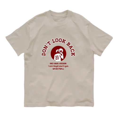 「DON'T LOOK BACK」カレッジロゴ赤系 オーガニックコットンTシャツ