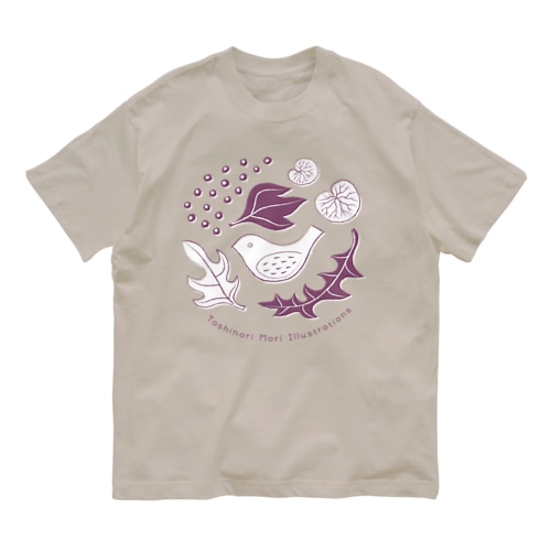 鳥と野ぶどう（ムラサキ） Organic Cotton T-Shirt